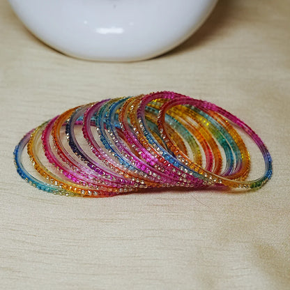Traditional Indian Glass Bangles for Women with Stone Work (Pack of 12)