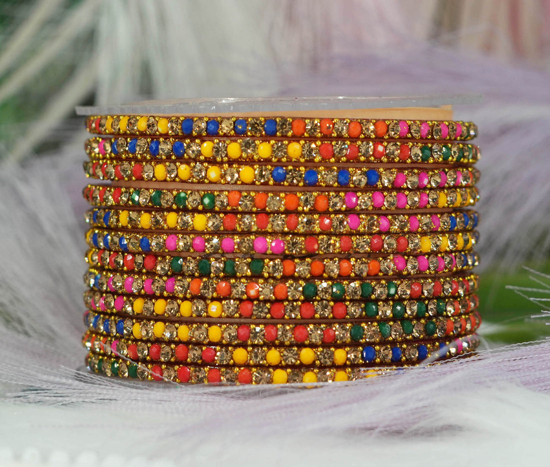 Beautiful Glass Bangles for Women & Girls | Crystal Beads Stone Work Multiple Color Chudiyan