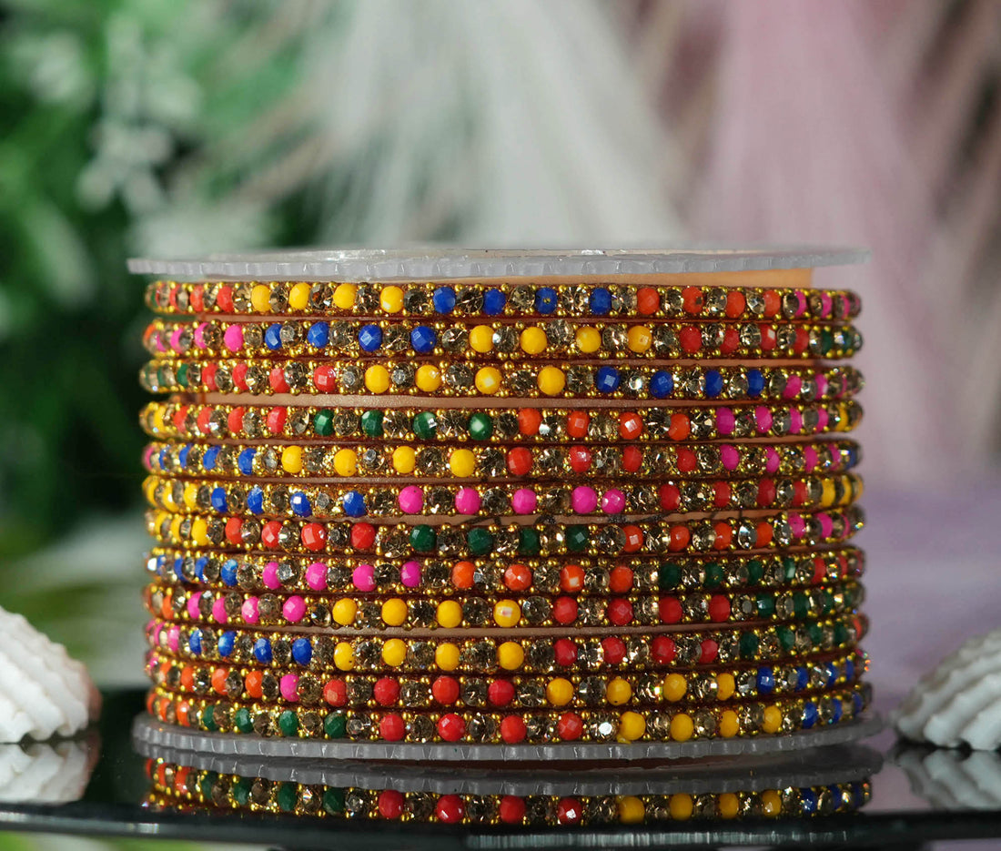 Beautiful Glass Bangles for Women & Girls | Crystal Beads Stone Work Multiple Color Chudiyan