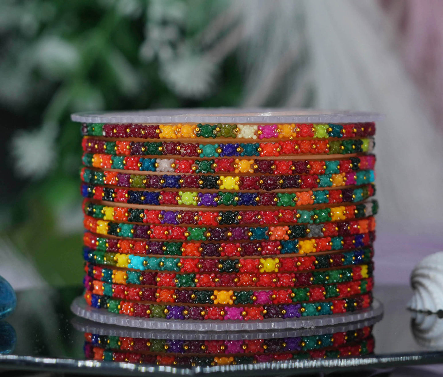 Glass Bangle with Golden Ball Studded for Women & Girls (Pack of 12 Bangles)