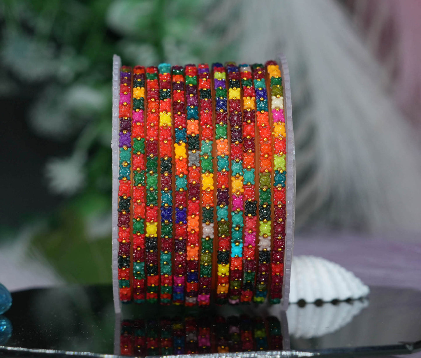 Glass Bangle with Golden Ball Studded for Women & Girls (Pack of 12 Bangles)