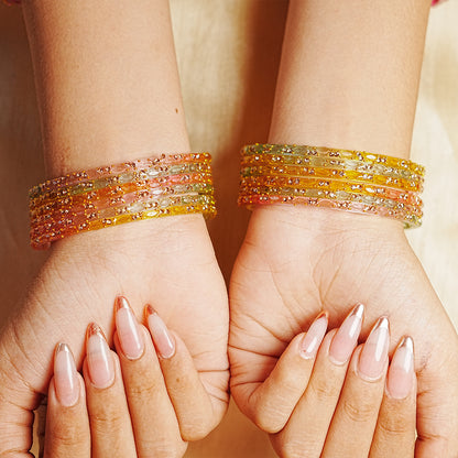 Multiple Color Glass Bangle with Beads Studded for Women & Girls (Pack of 12 Bangles)