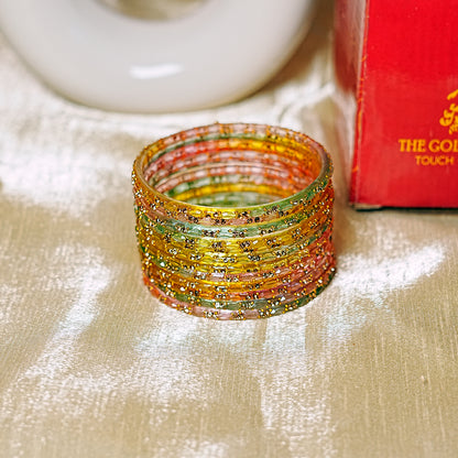 Multiple Color Glass Bangle with Beads Studded for Women & Girls (Pack of 12 Bangles)