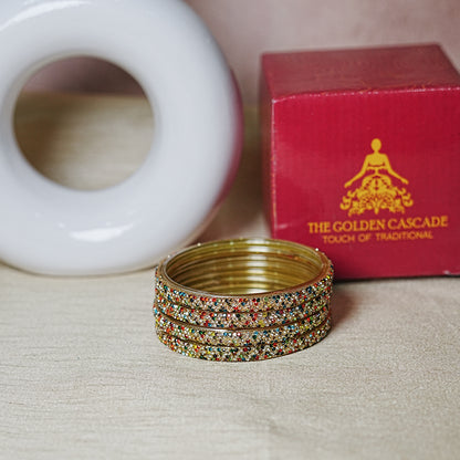 Handmade Beaded Work Glass Kada Bangles for Women & Girls (Pack of 4 Kada)