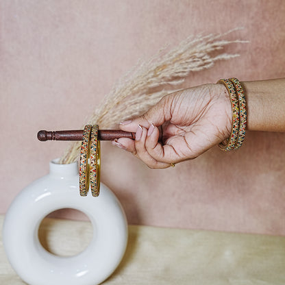 Handmade Beaded Work Glass Kada Bangles for Women & Girls (Pack of 4 Kada)