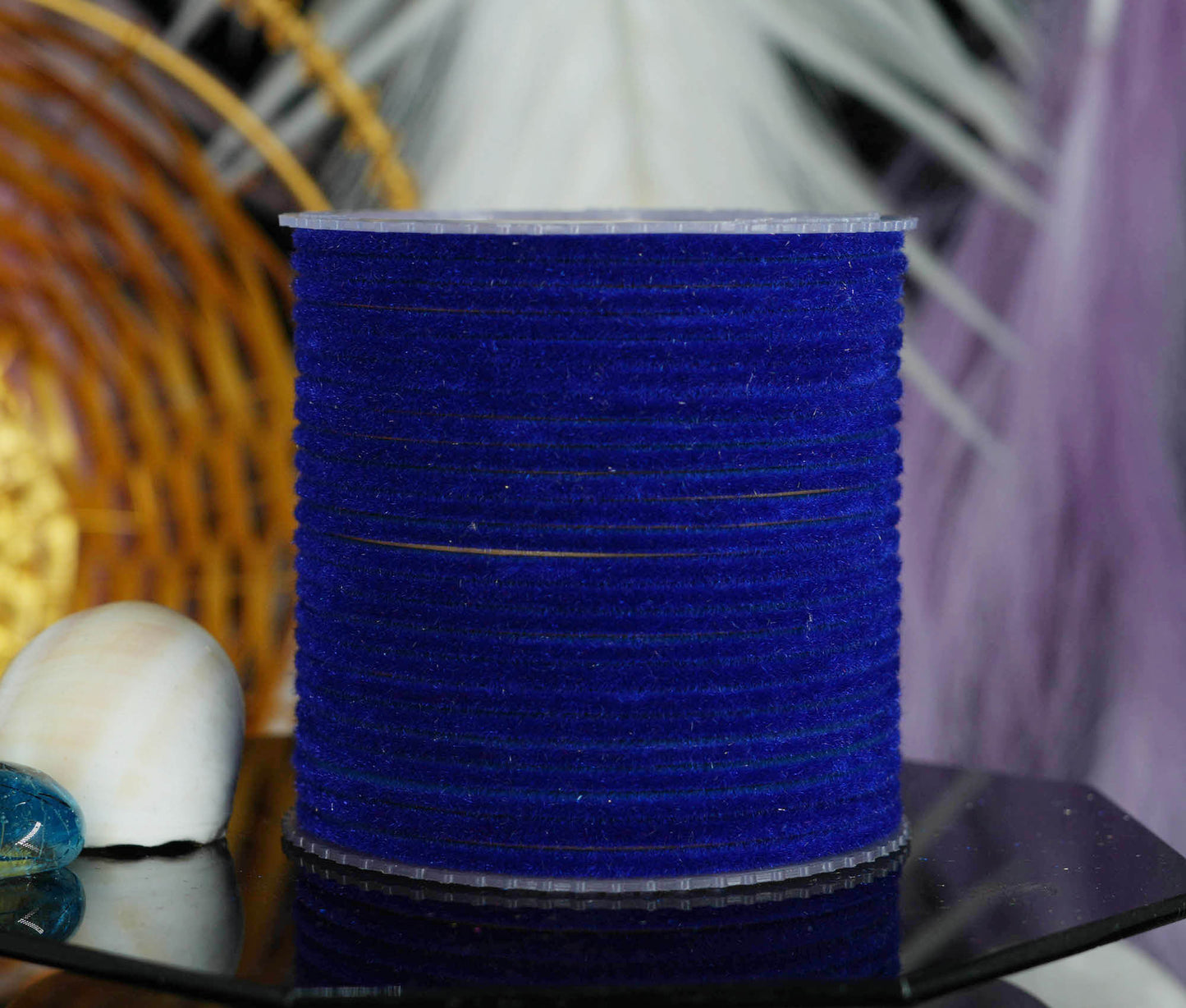 Navy Blue Velvet Metal Bangles for Women & Girls (Pack of 24)