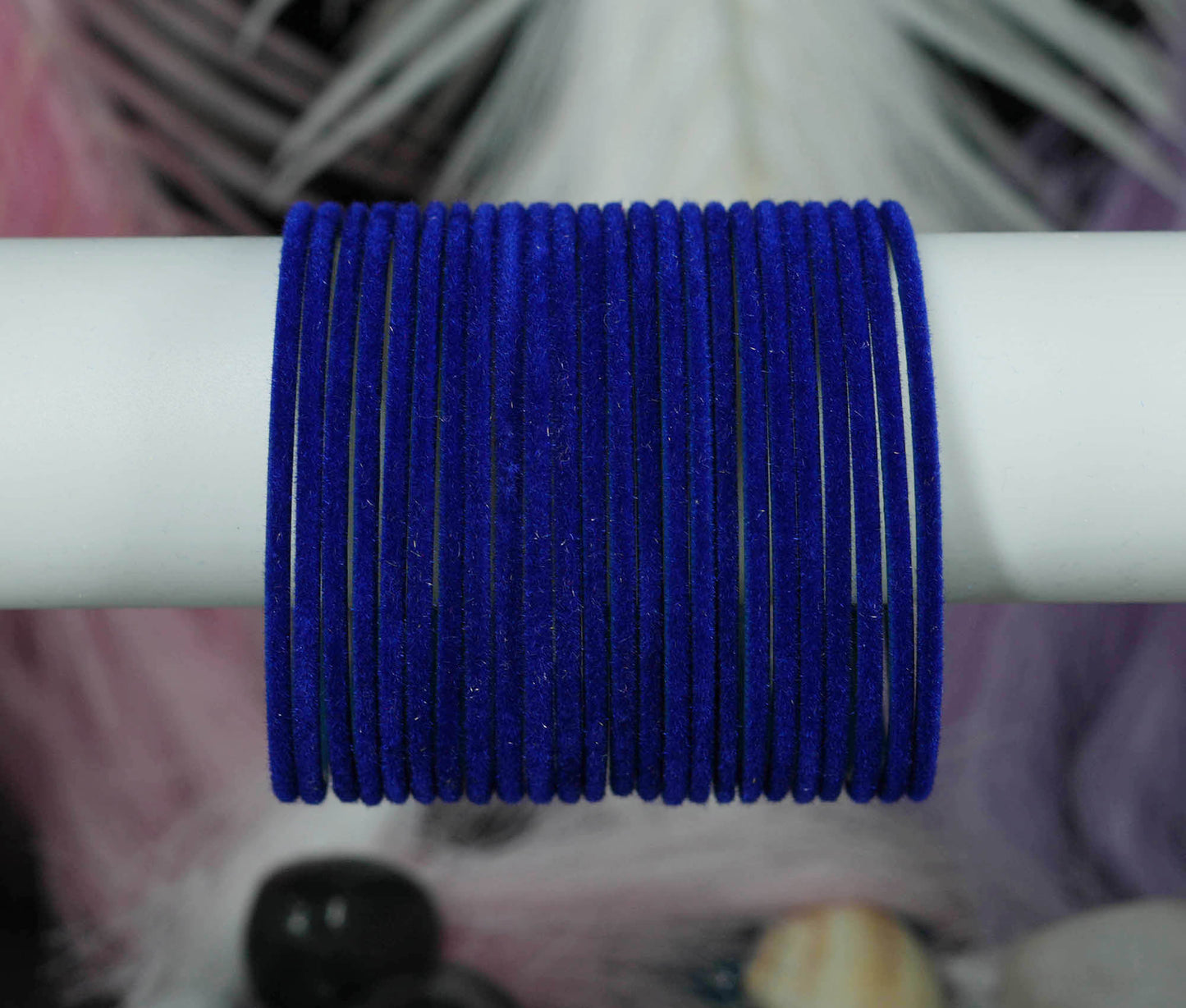 Navy Blue Velvet Metal Bangles for Women & Girls (Pack of 24)
