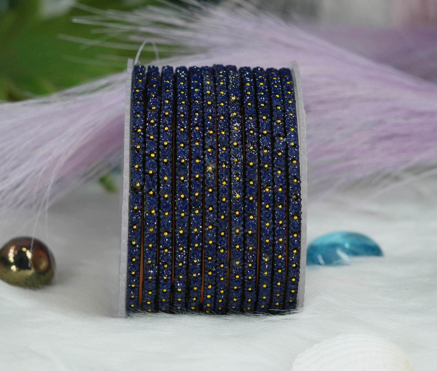 Glass Bangle with Golden Ball Studded for Women & Girls (Pack of 12 Bangles)