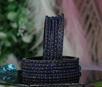 Glass Bangle with Golden Ball Studded for Women & Girls (Pack of 12 Bangles)