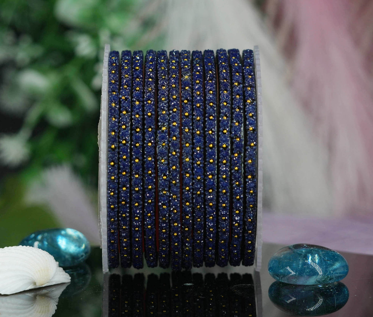 Glass Bangle with Golden Ball Studded for Women & Girls (Pack of 12 Bangles)