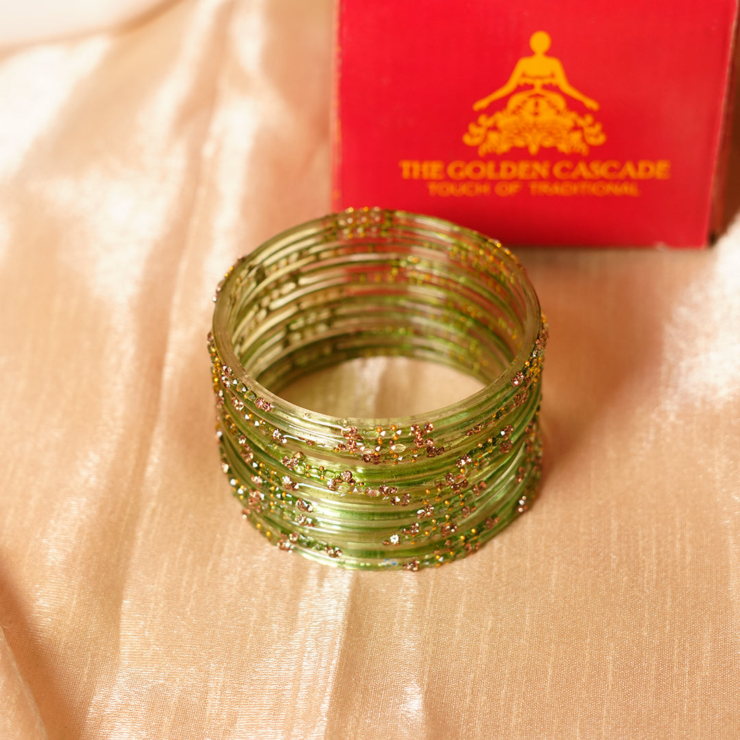 Glass Bangle with Beads Studded for Women & Girls (Pack of 12 Bangles)