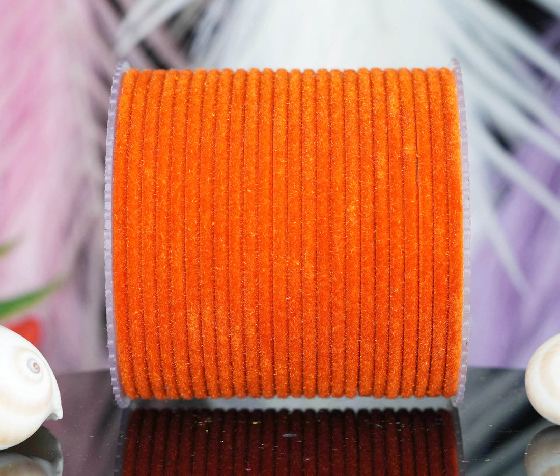 Orange Velvet Metal Bangles for Women & Girls (Pack of 24)