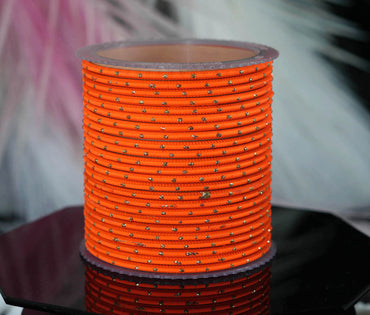 Orange Dot Design Matte Finish Metal Bangle for Women & Girls (Pack of 24)