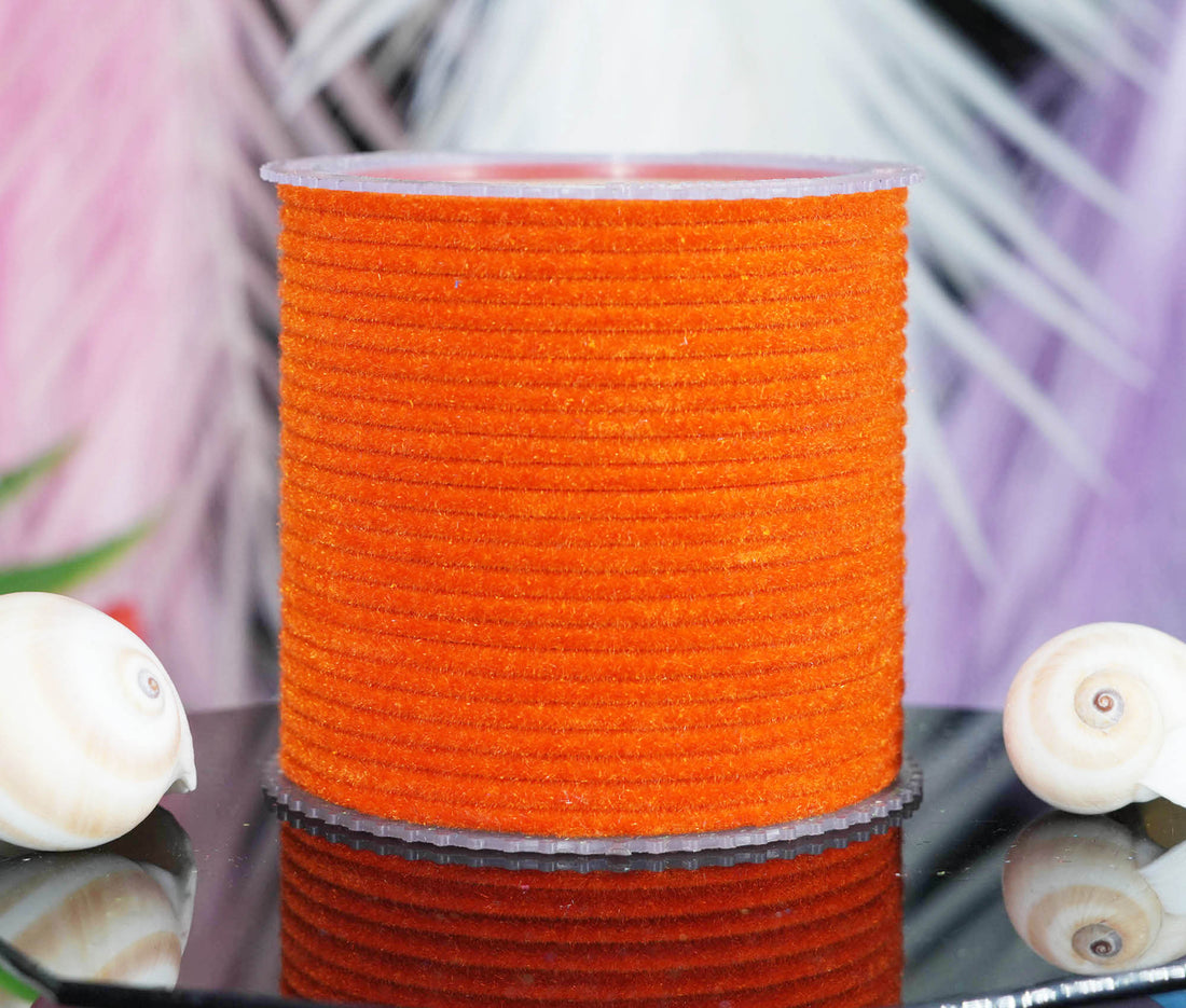 Orange Velvet Metal Bangles for Women & Girls (Pack of 24)