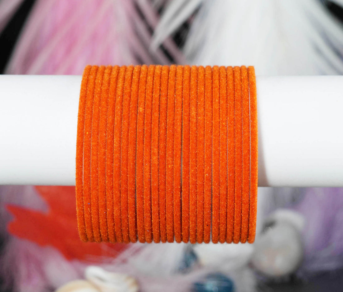 Orange Velvet Metal Bangles for Women & Girls (Pack of 24)