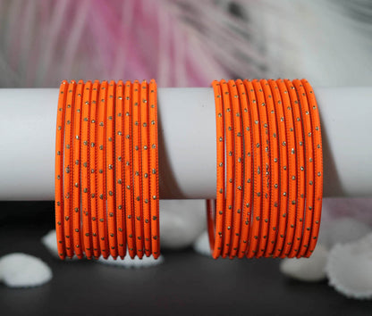Orange Dot Design Matte Finish Metal Bangle for Women & Girls (Pack of 24)
