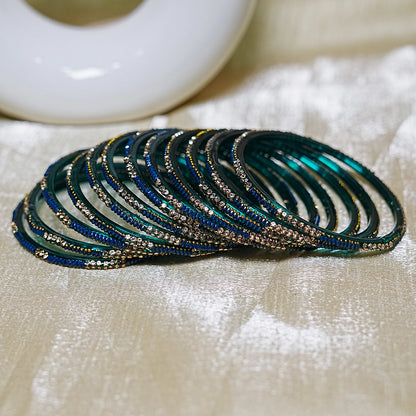 Handcrafted Glass Chudi Set with Golden Balls & Beads Work (Pack of- 12 Bangles)