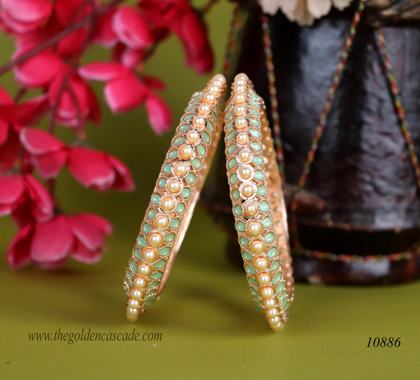 Luxury Pearl Studded Metal Kada for Women (Pack of 2)