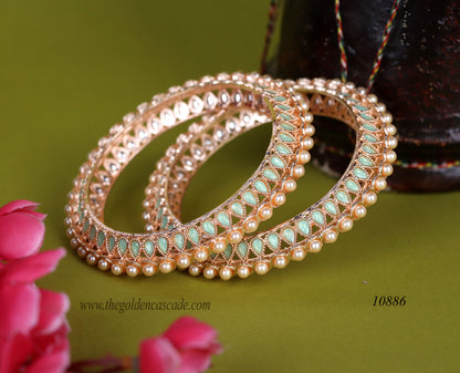 Luxury Pearl Studded Metal Kada for Women (Pack of 2)