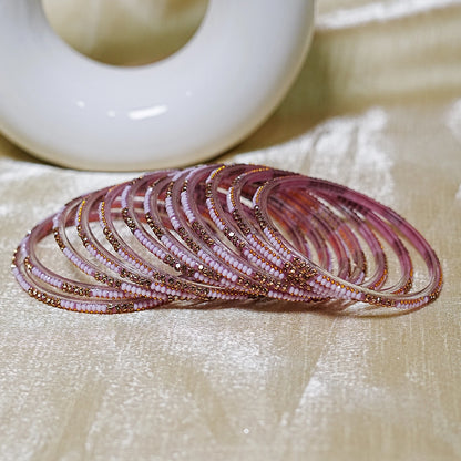 Handcrafted Glass Chudi Set with Golden Balls & Beads Work (Pack of- 12 Bangles)