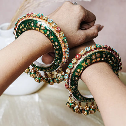 Traditional Jewelry Green Color Bridal Rajwadi Kada for Women (Pack of 2)