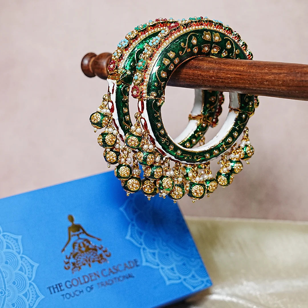 Traditional Jewelry Green Color Bridal Rajwadi Kada for Women (Pack of 2)