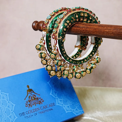 Traditional Jewelry Green Color Bridal Rajwadi Kada for Women (Pack of 2)