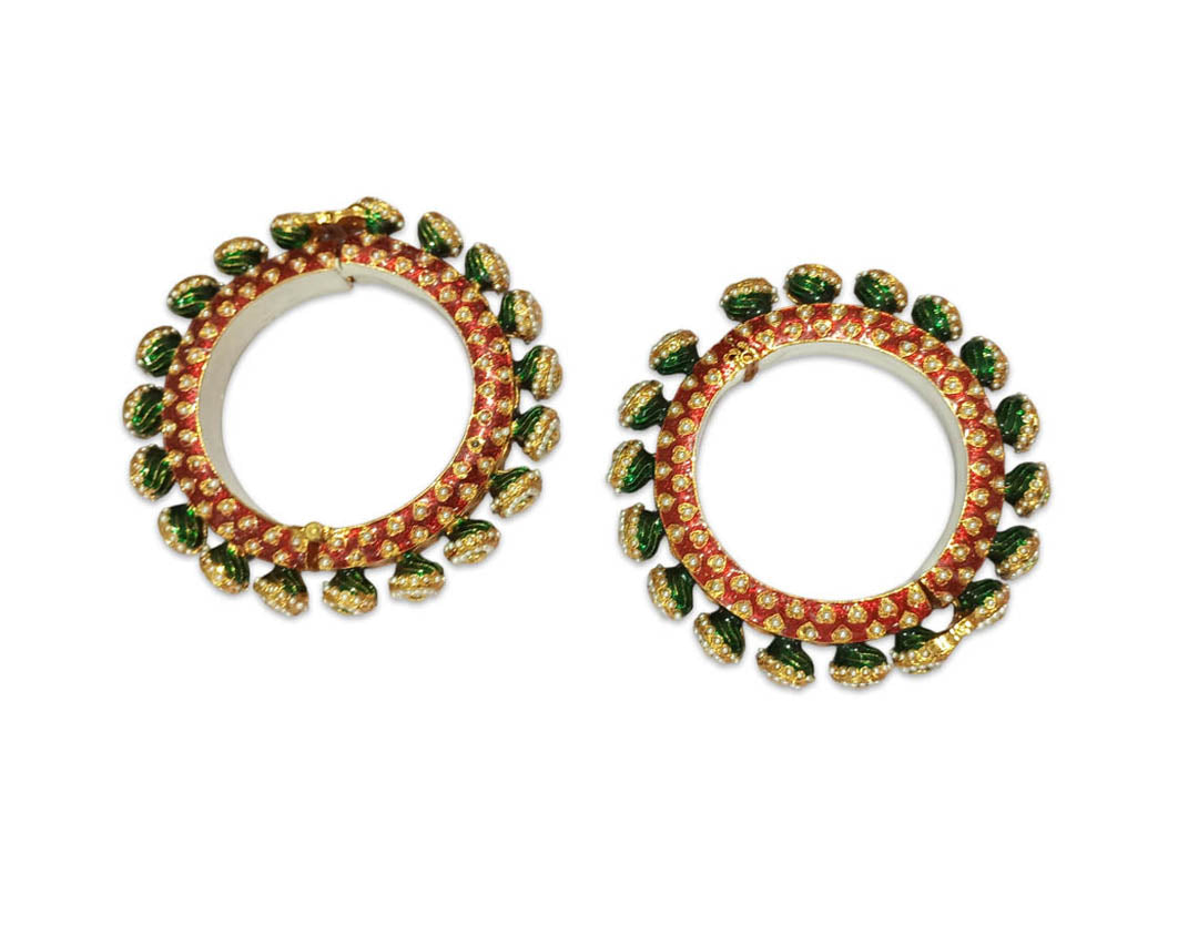 Green Color Rajwadi Kada for Bridal, Traditional Jewelry Gold-Plated Kada’s for Wedding, Royal Design, Perfect for Brides