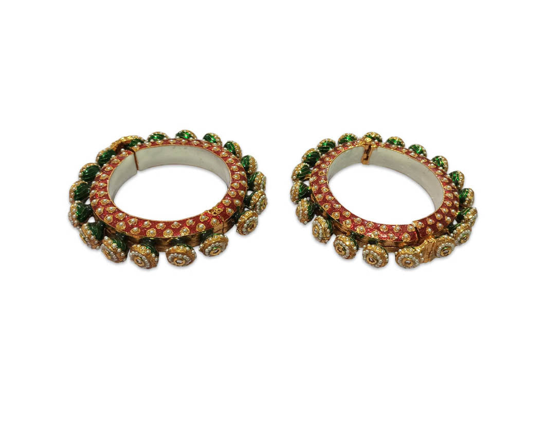 Green Color Rajwadi Kada for Bridal, Traditional Jewelry Gold-Plated Kada’s for Wedding, Royal Design, Perfect for Brides