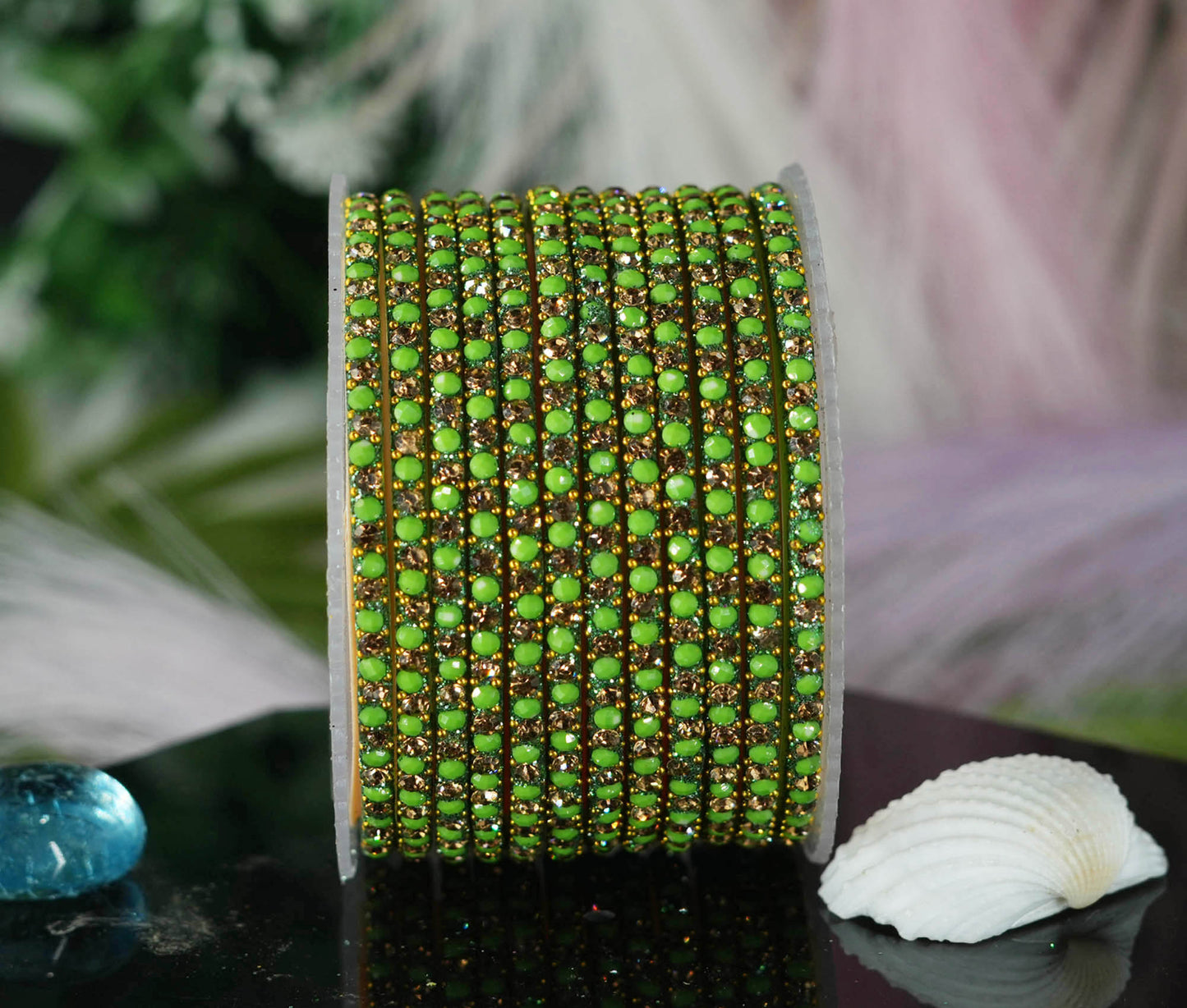 Glass Bangles with Beads Studded for Women & Girls | Multiple Color Chudiyan (Pack of 12 Bangles)
