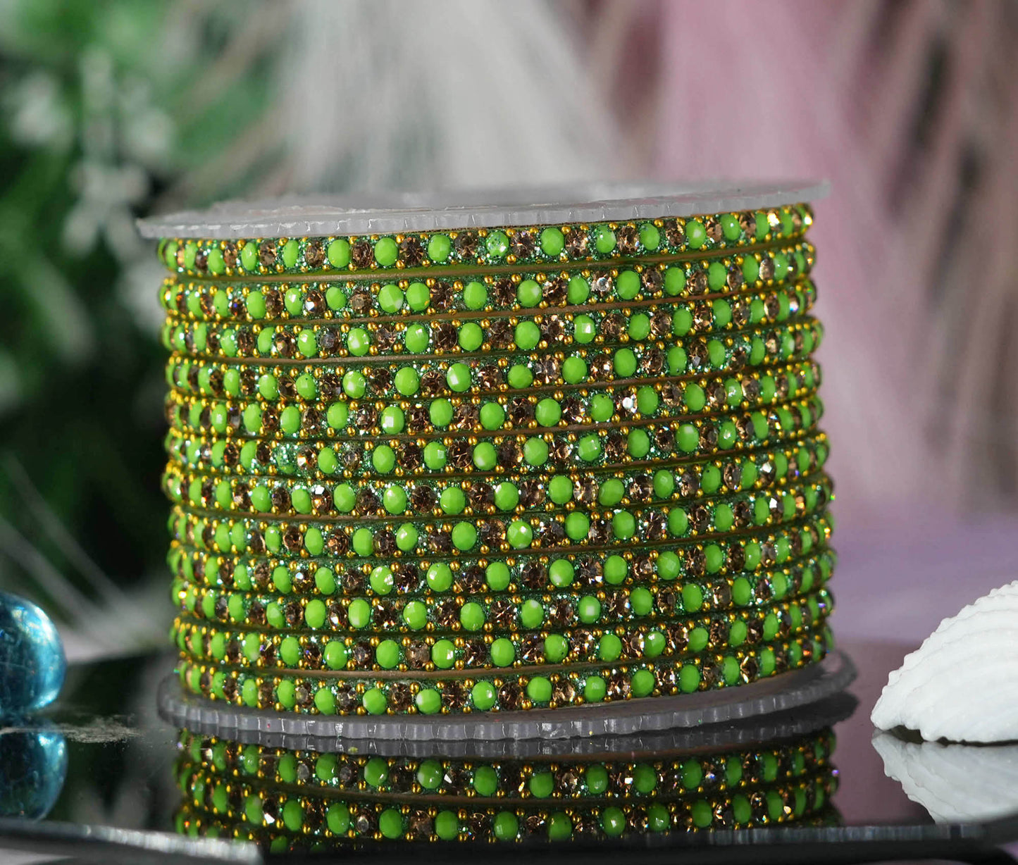 Glass Bangles with Beads Studded for Women & Girls | Multiple Color Chudiyan (Pack of 12 Bangles)