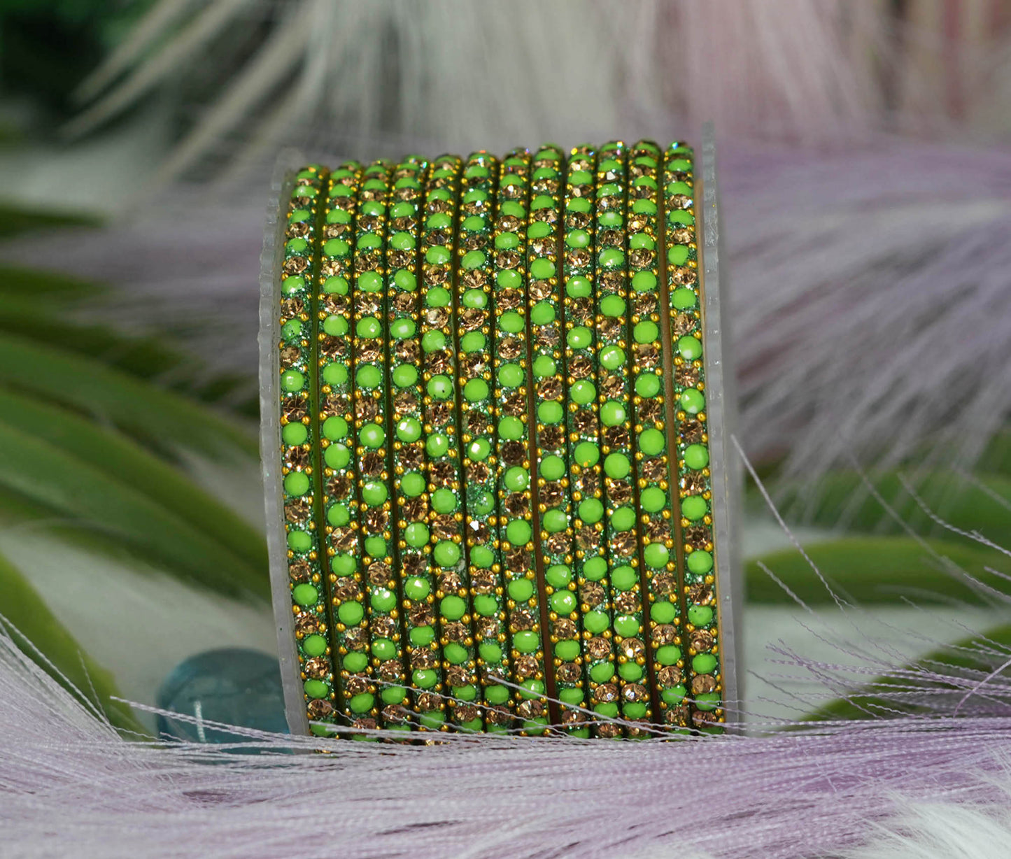 Glass Bangles with Beads Studded for Women & Girls | Multiple Color Chudiyan (Pack of 12 Bangles)