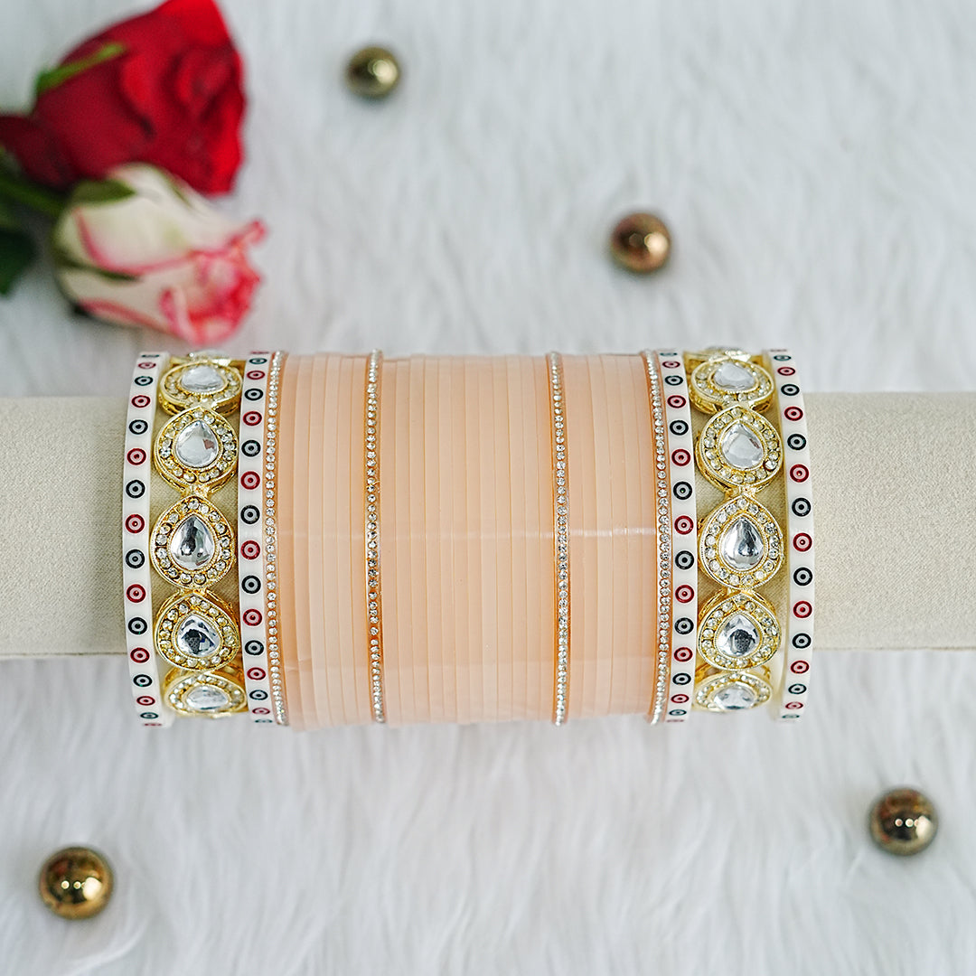 Peach Color Traditional Wedding Bridal Chura Set for Women (Both Hands)