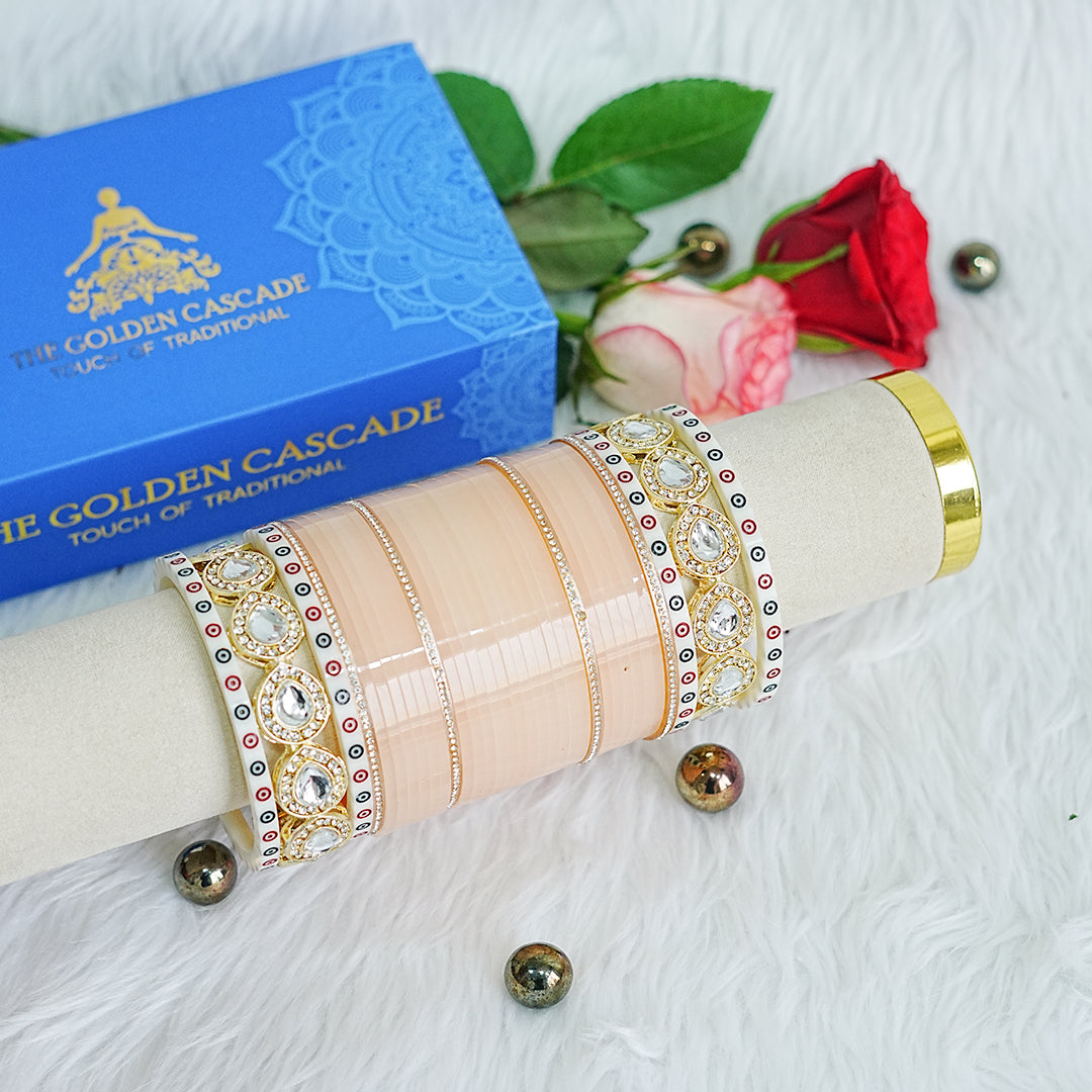 Peach Color Traditional Wedding Bridal Chura Set for Women (Both Hands)