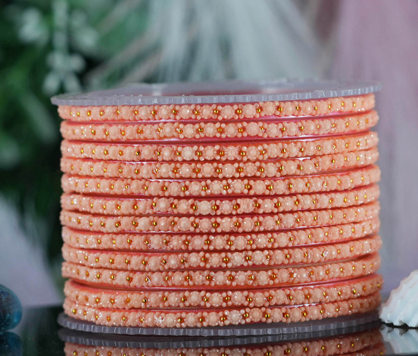 Glass Bangle with Golden Ball Studded for Women & Girls (Pack of 12 Bangles)