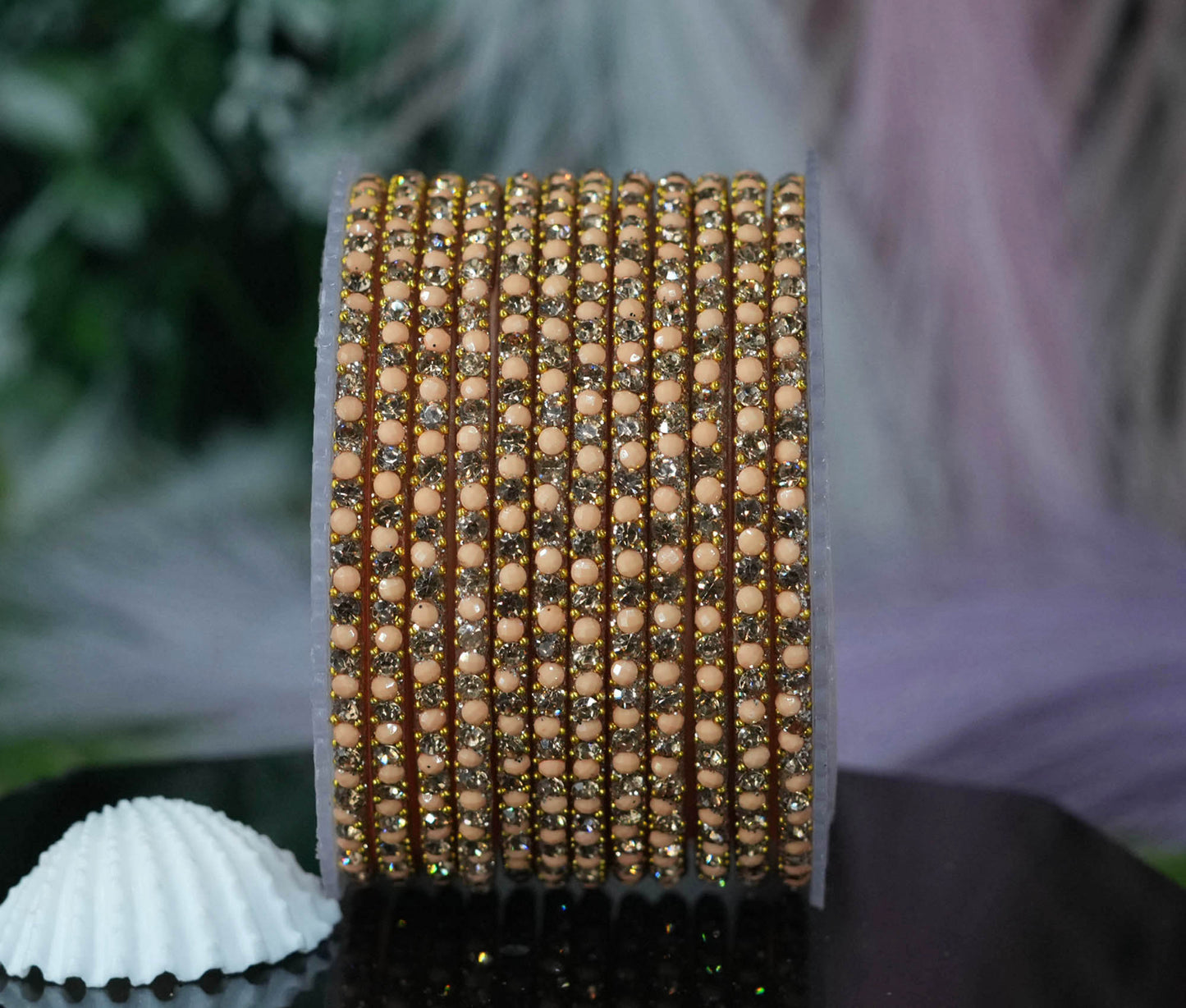 Glass Bangles with Beads Studded for Women & Girls | Multiple Color Chudiyan (Pack of 12 Bangles)