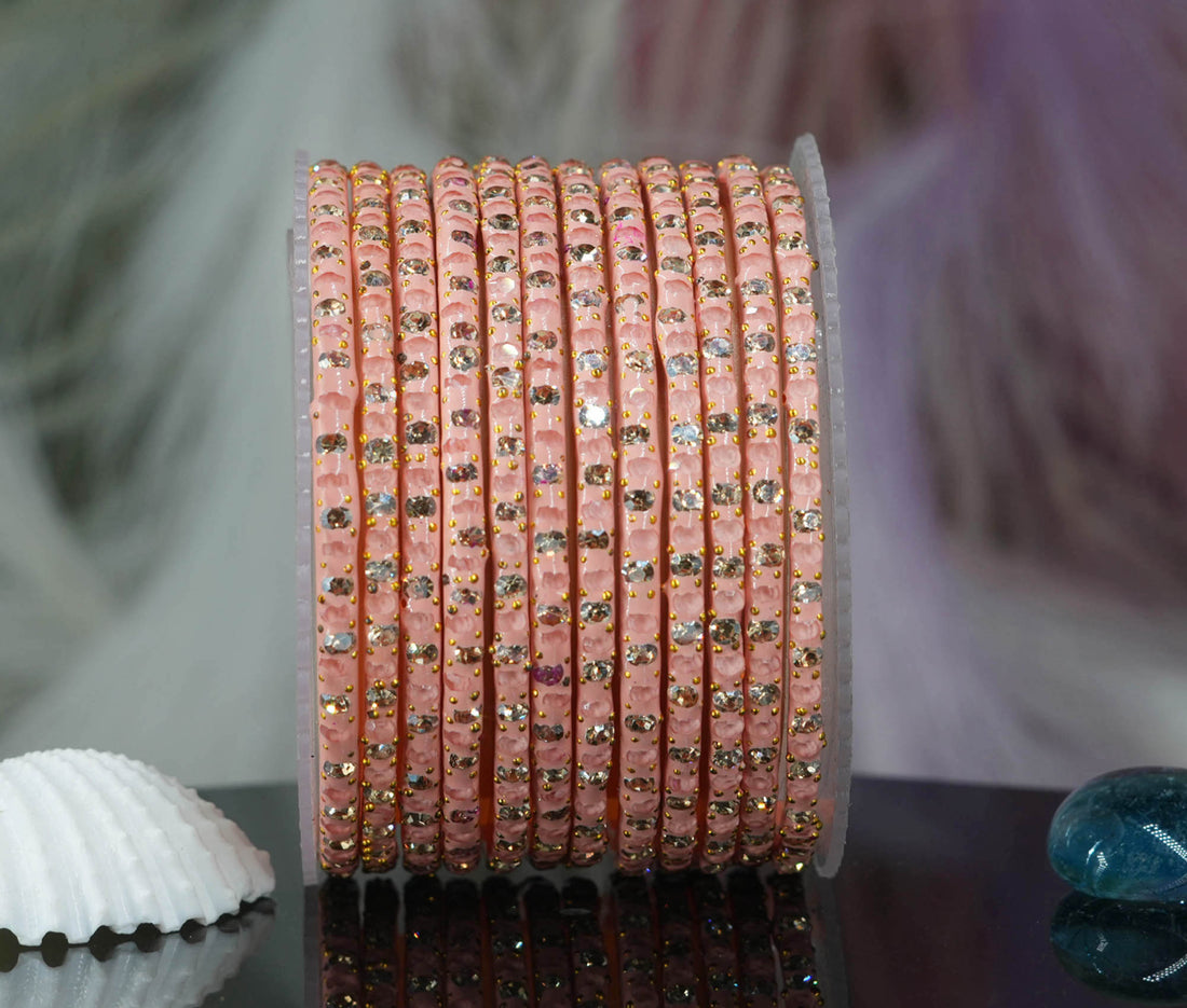 Glass Bangles with Beads Studded for Women & Girls (Pack 12)