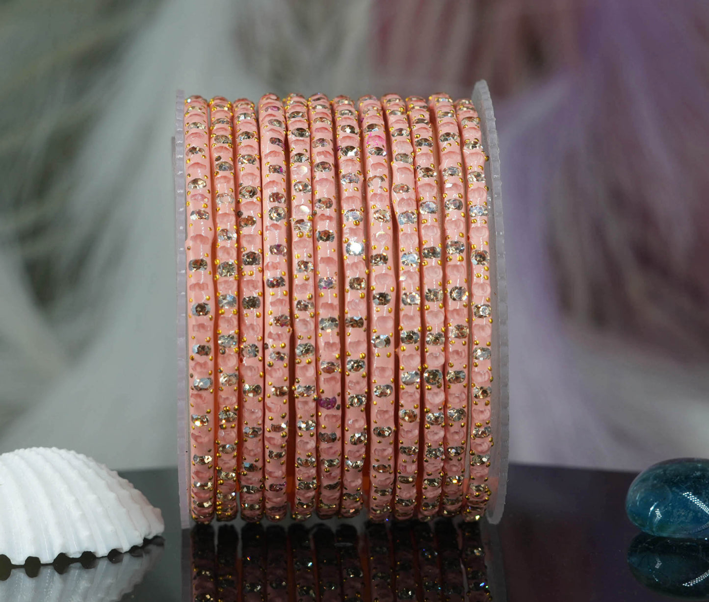 Glass Bangle with Beads Studded for Women & Girls (Pack 12 Bangles)