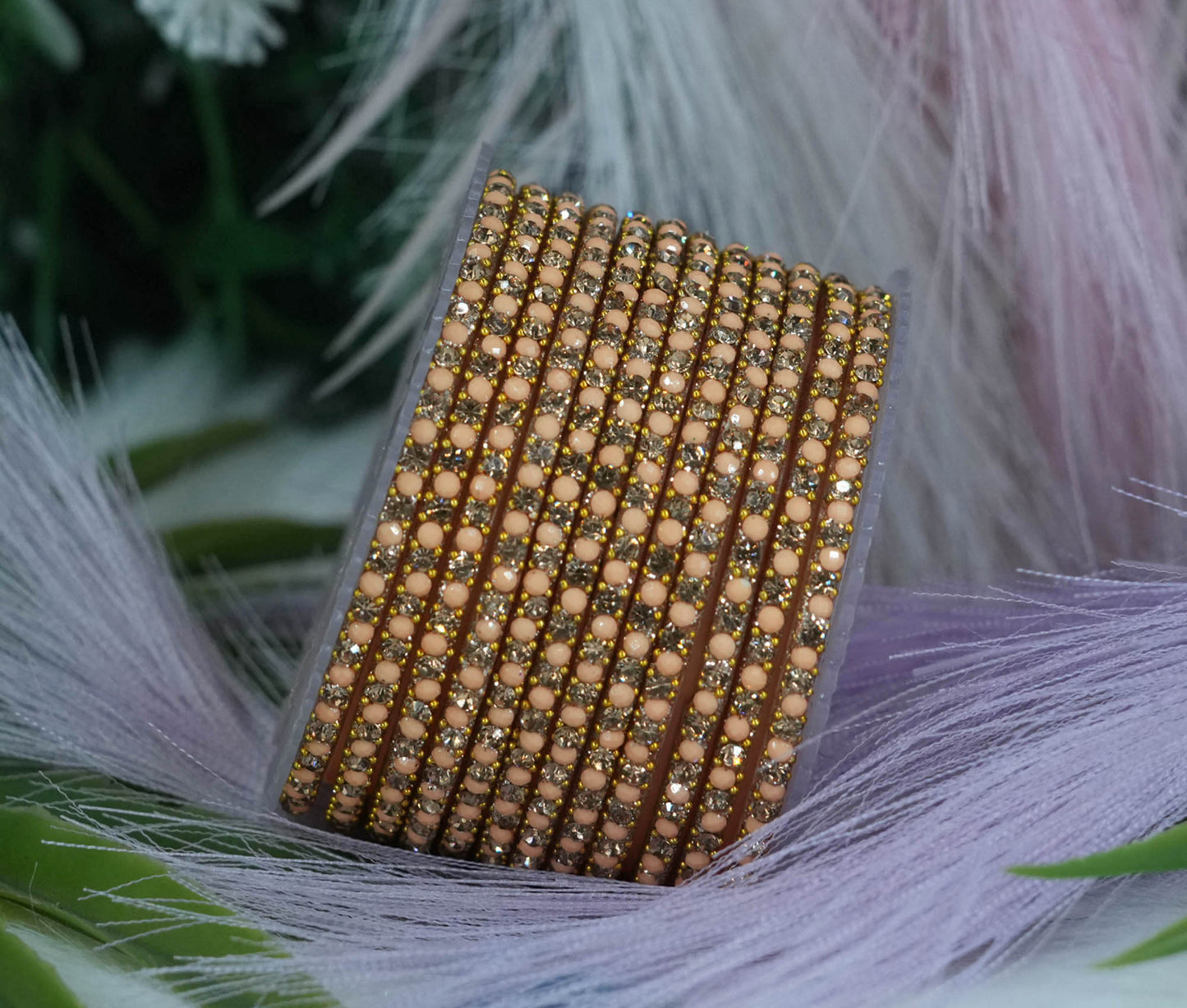 Glass Bangles with Beads Studded for Women & Girls | Multiple Color Chudiyan (Pack of 12 Bangles)