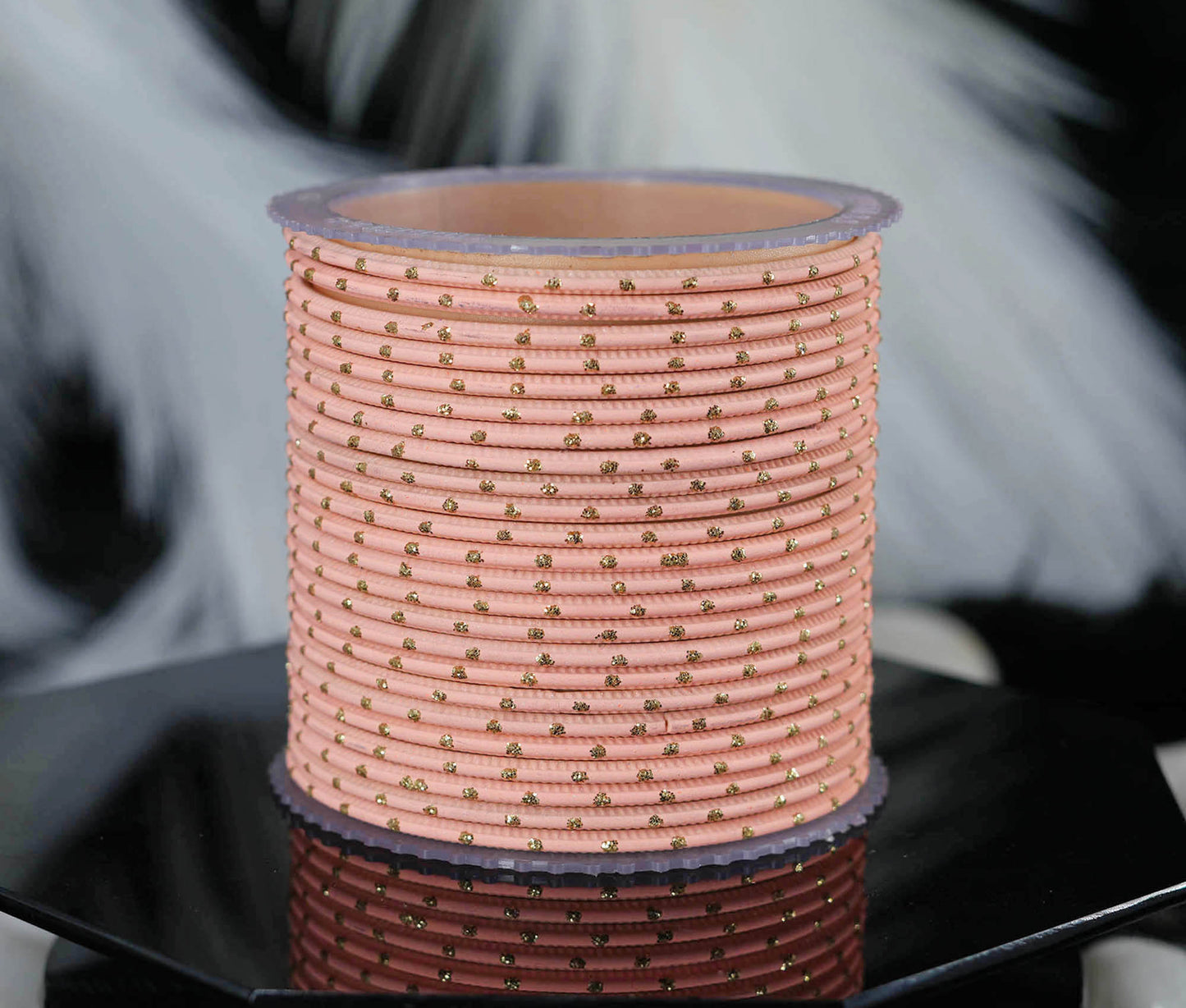 Peach Dot Design Matte Finish Metal Bangle for Women & Girls (Pack of 24)