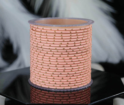 Peach Dot Design Matte Finish Metal Bangle for Women & Girls (Pack of 24)