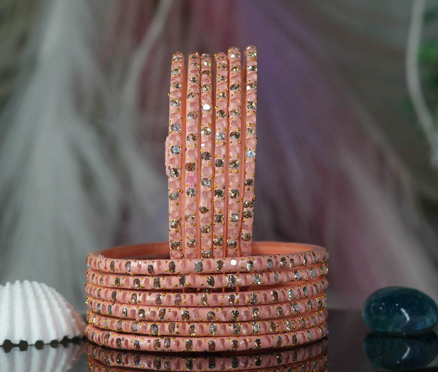 Glass Bangle with Beads Studded for Women & Girls (Pack 12 Bangles)