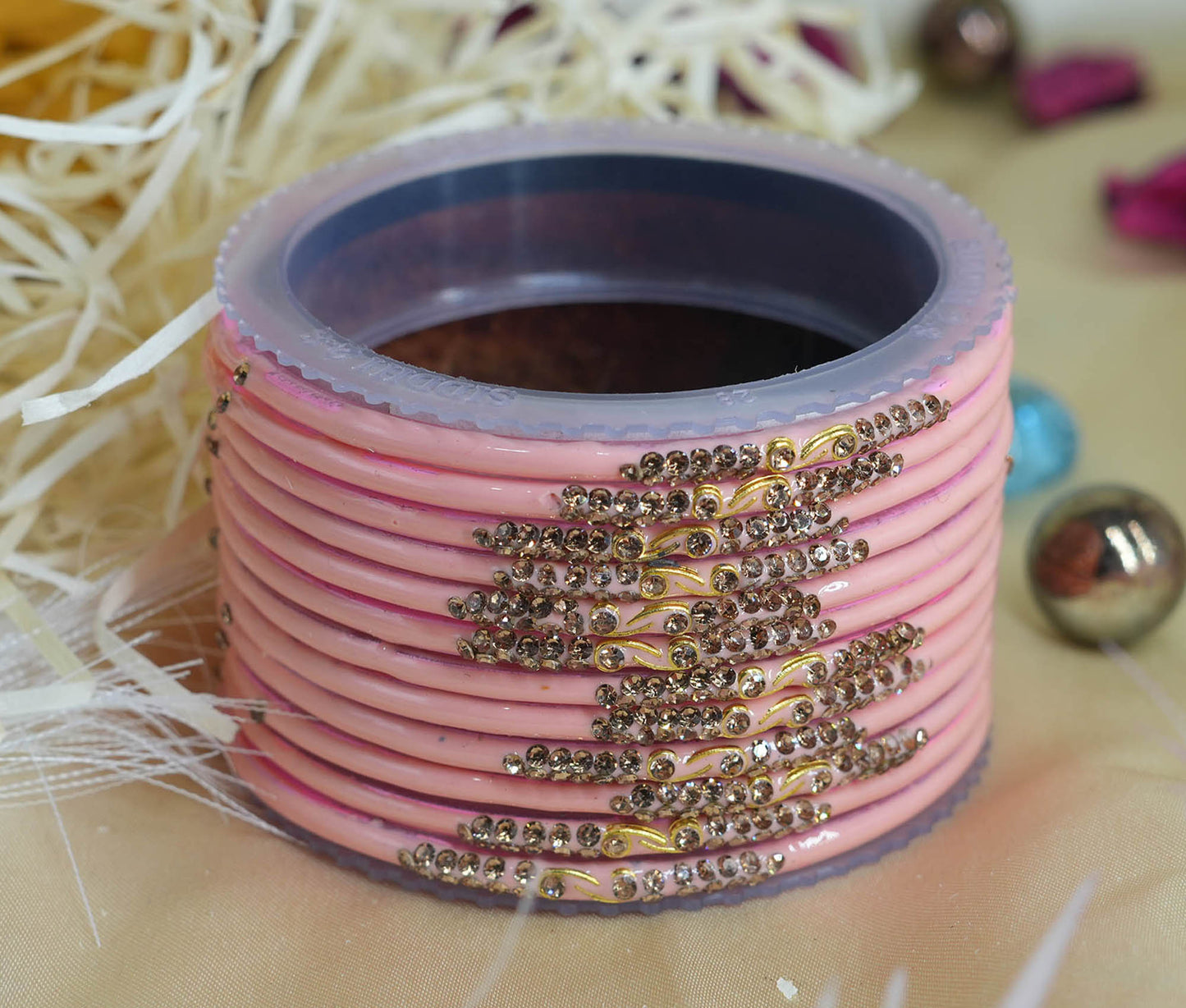 Traditional Glass Bangles with Zircon Beads Studded for Women & Girls (Pack of 12 bangles)