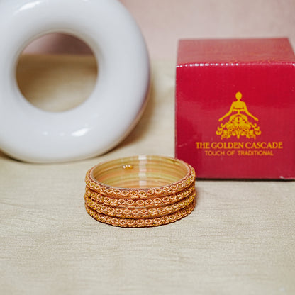 Golden Ball Studded Handcrafted Glass Kada Bangles for Women & Girls (Pack of 4 Kada)