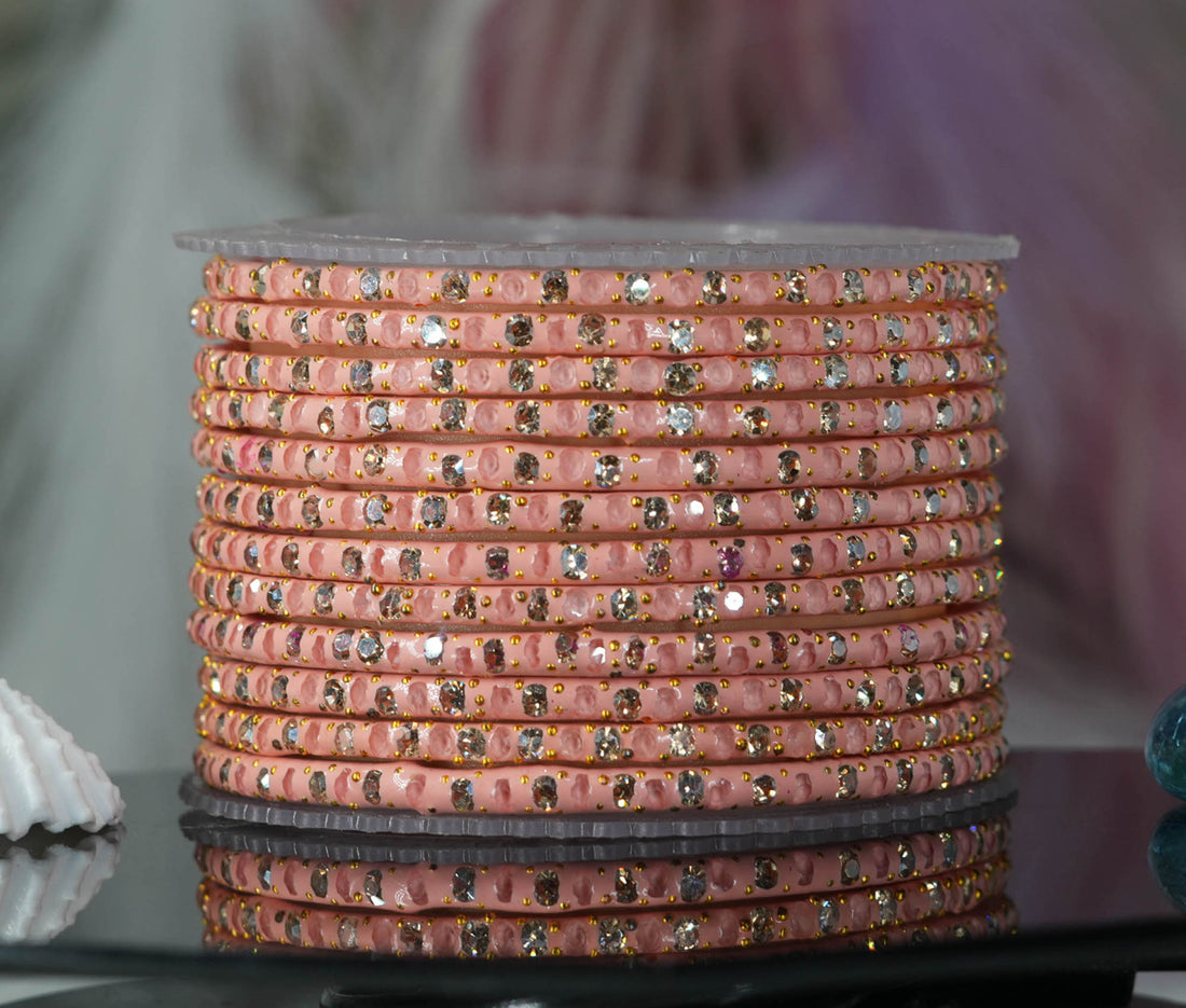 Glass Bangles with Beads Studded for Women & Girls (Pack 12)