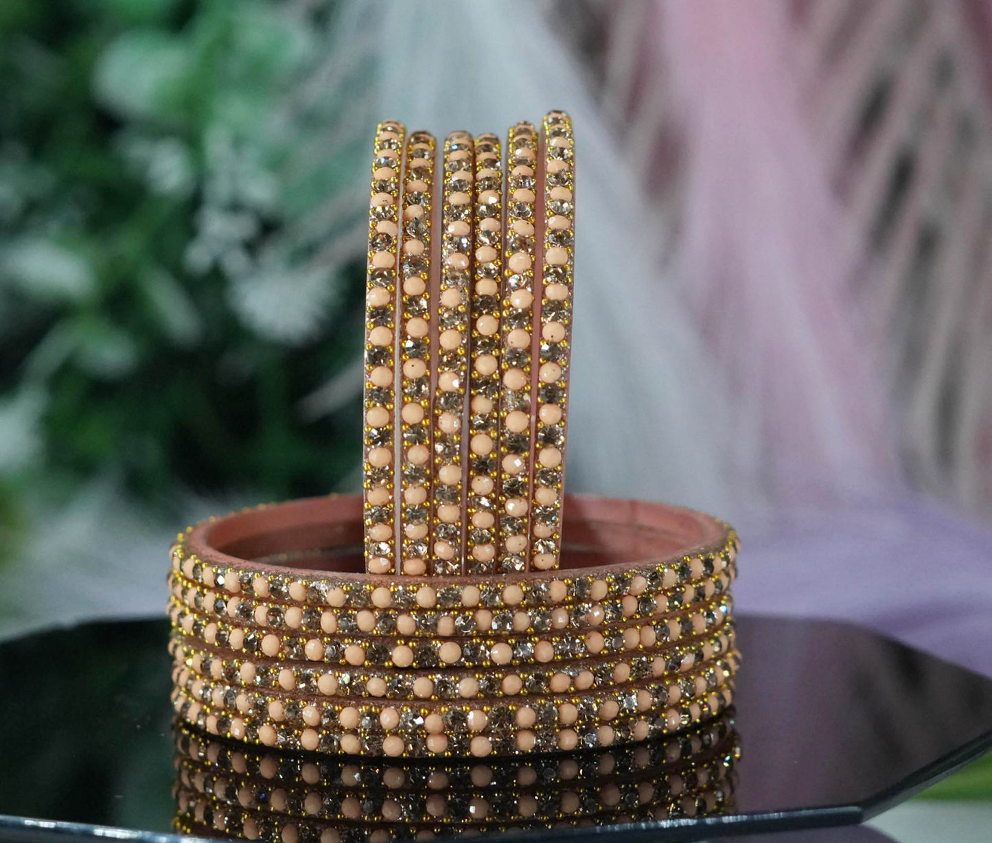 Glass Bangles with Beads Studded for Women & Girls | Multiple Color Chudiyan (Pack of 12 Bangles)