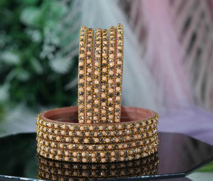 Glass Bangles with Beads Studded for Women & Girls | Multiple Color Chudiyan (Pack of 12 Bangles)