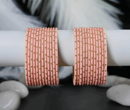 Peach Dot Design Matte Finish Metal Bangle for Women & Girls (Pack of 24)