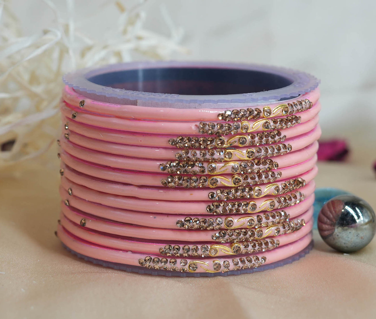 Traditional Glass Bangles with Zircon Beads Studded for Women & Girls (Pack of 12 bangles)