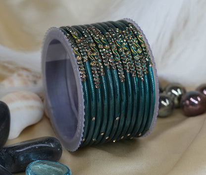 Traditional Glass Bangles with Zircon Beads Studded for Women & Girls (Pack of 12 bangles)